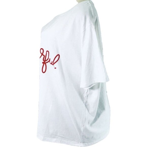 La Redoute XL White Crew Neck Red Wonderful Text Graphic Cotton Short Sleeve Tee - Picture 5 of 6